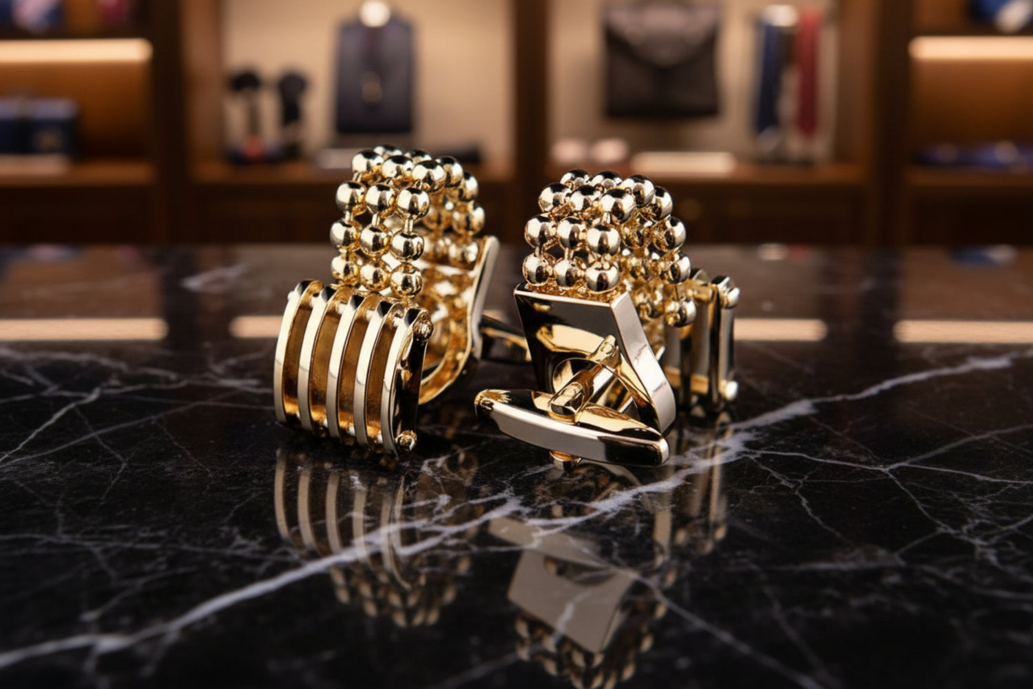 View 4: A Gold Color Circle Chain Shape Cuff-links.