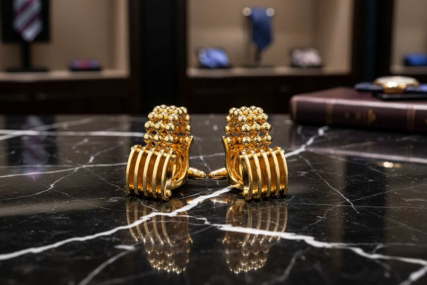 View 5: A Gold Color Circle Chain Shape Cuff-links.
