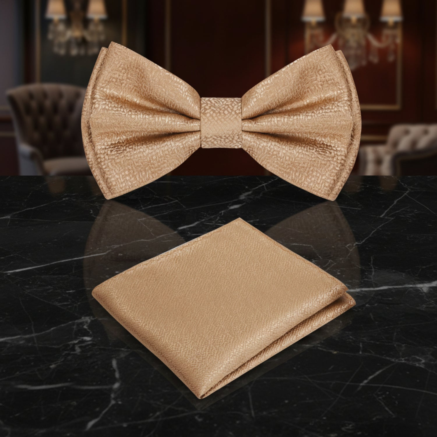 Golden Texture Bow Tie and Pocket Square