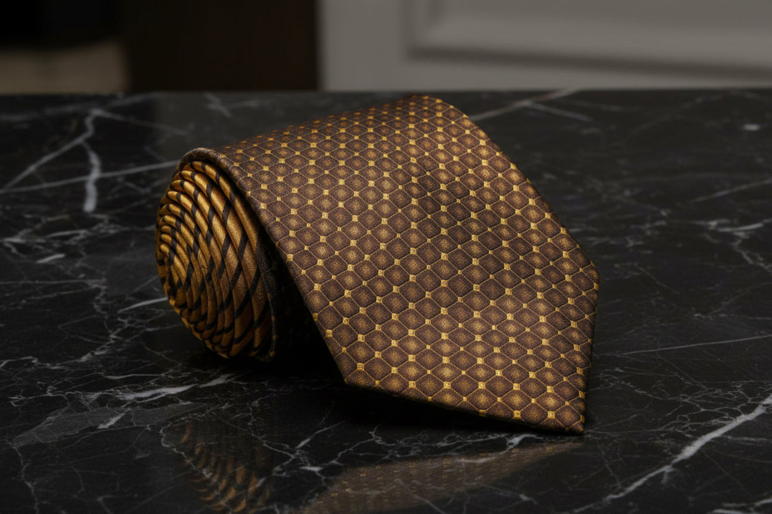 A Gold Check With Stripe Pattern Necktie  