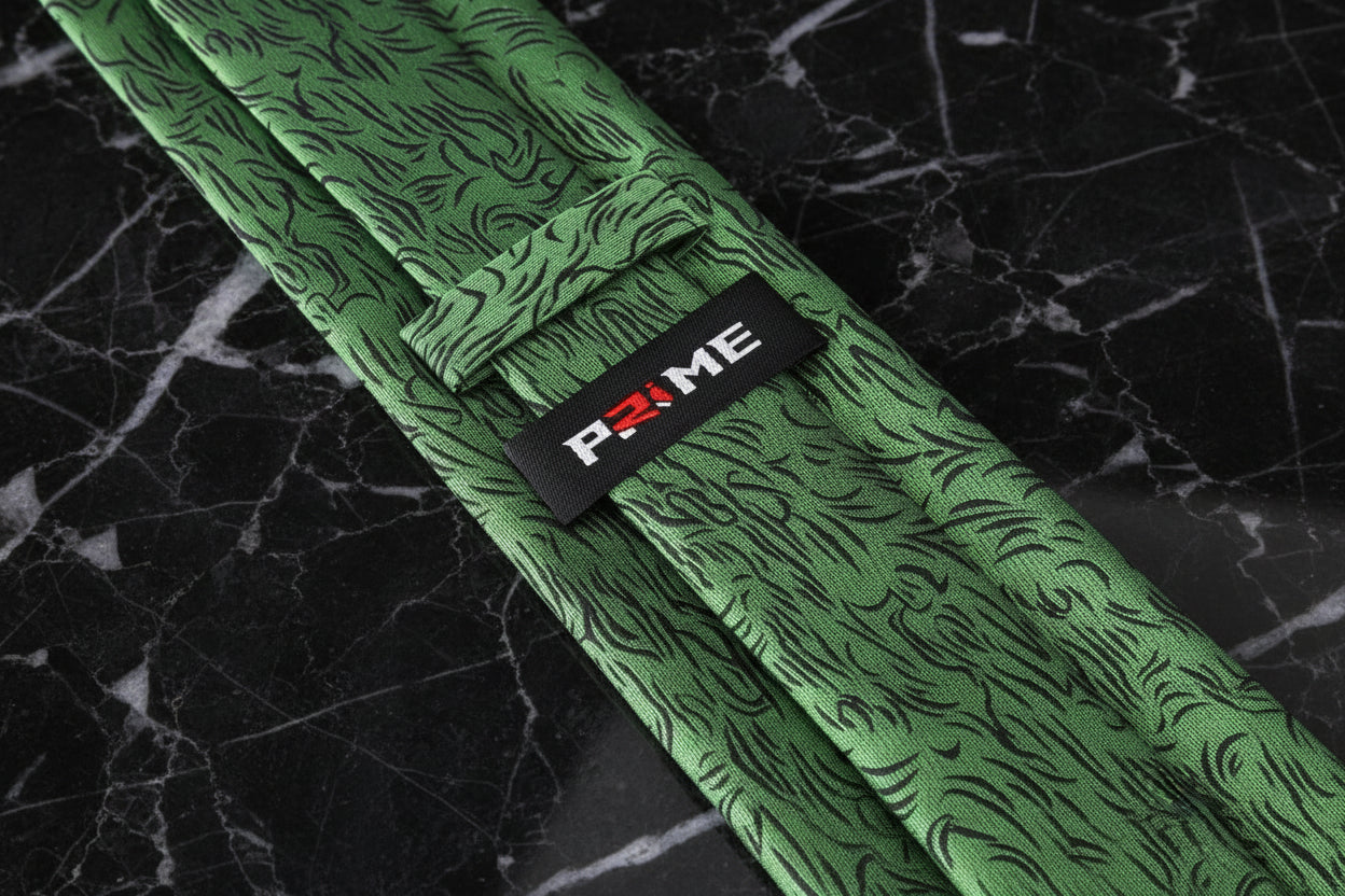 Green and black abstract necktie keep showing Logo.