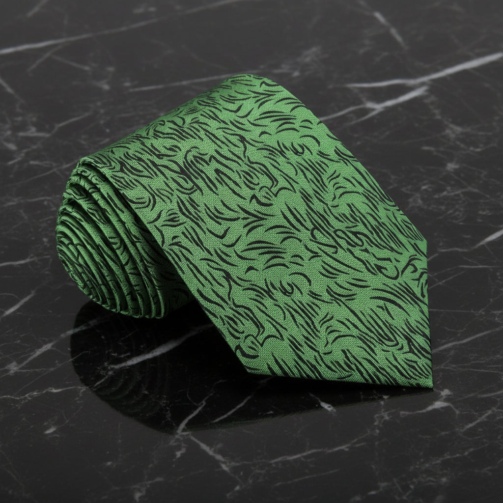 Single Tie: Green and black abstract necktie 