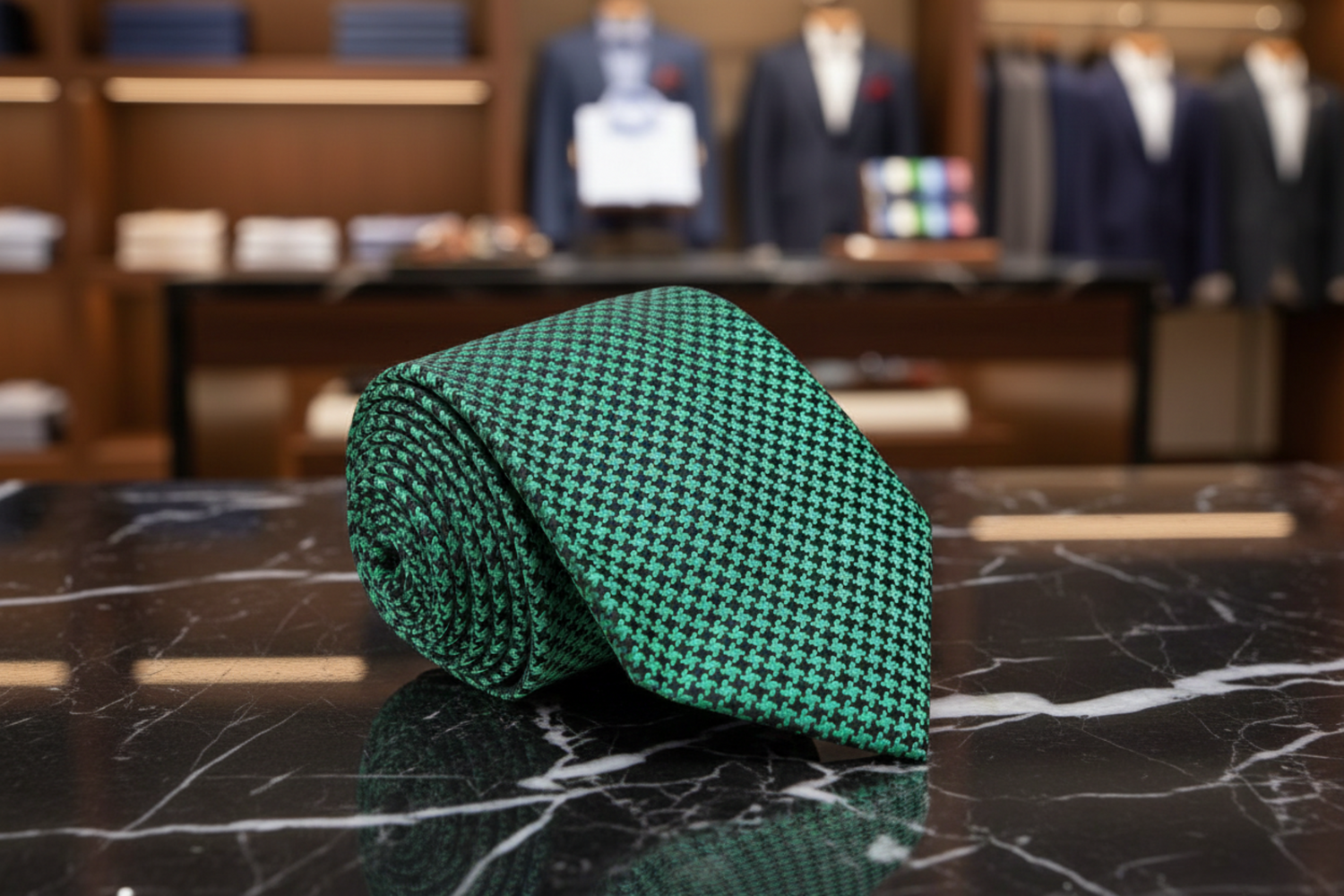 Metallic Green and Black Hounds Tooth Tie  