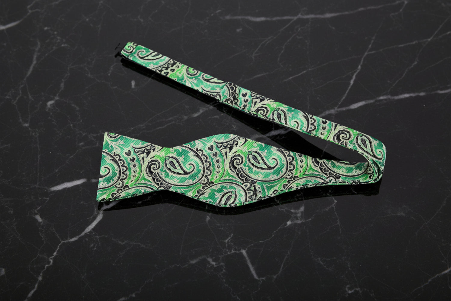 Green, Black Paisley Self Tie Bow Tie  