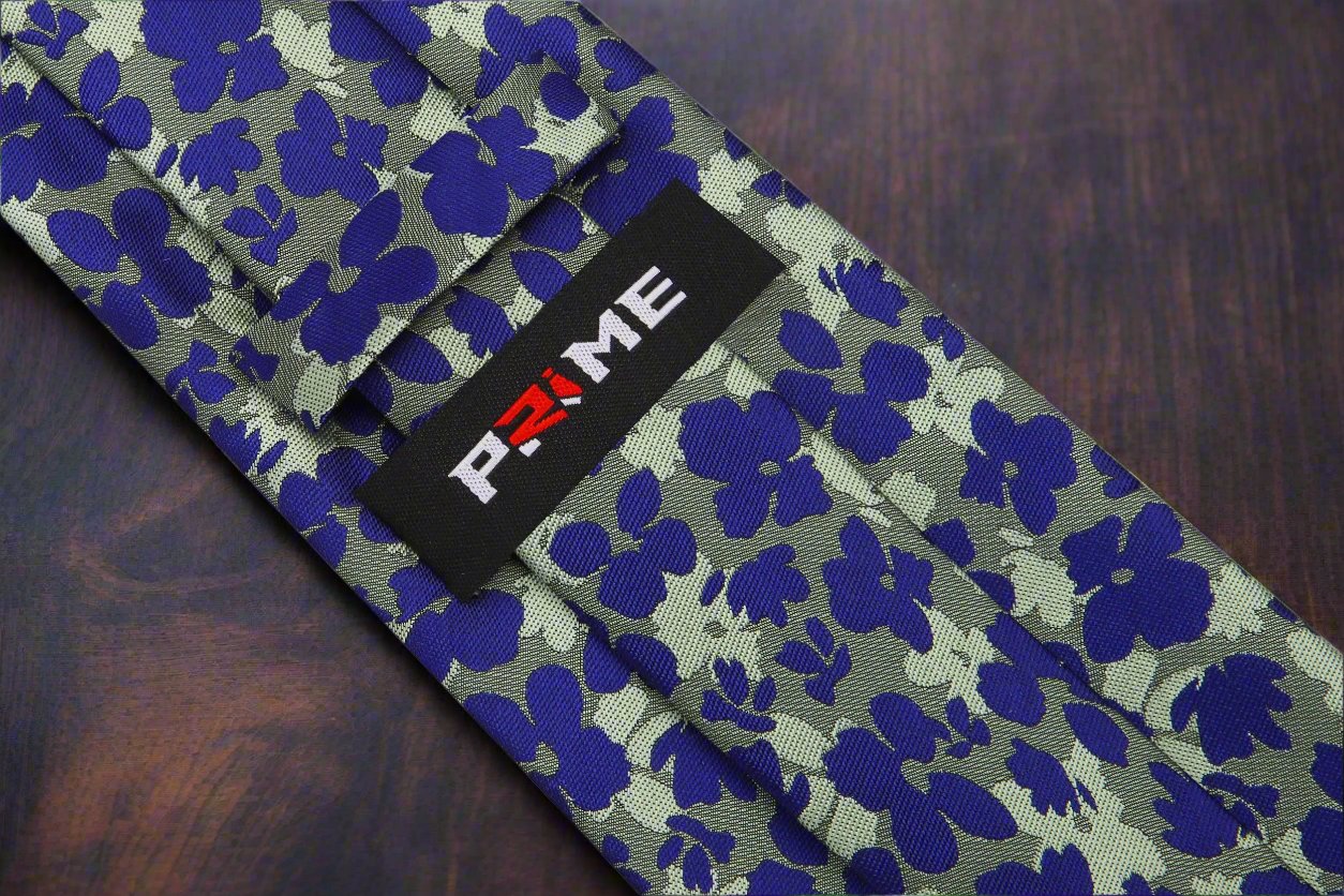 Tie Keep: Green ad Blue Sketched Flowers Tie  