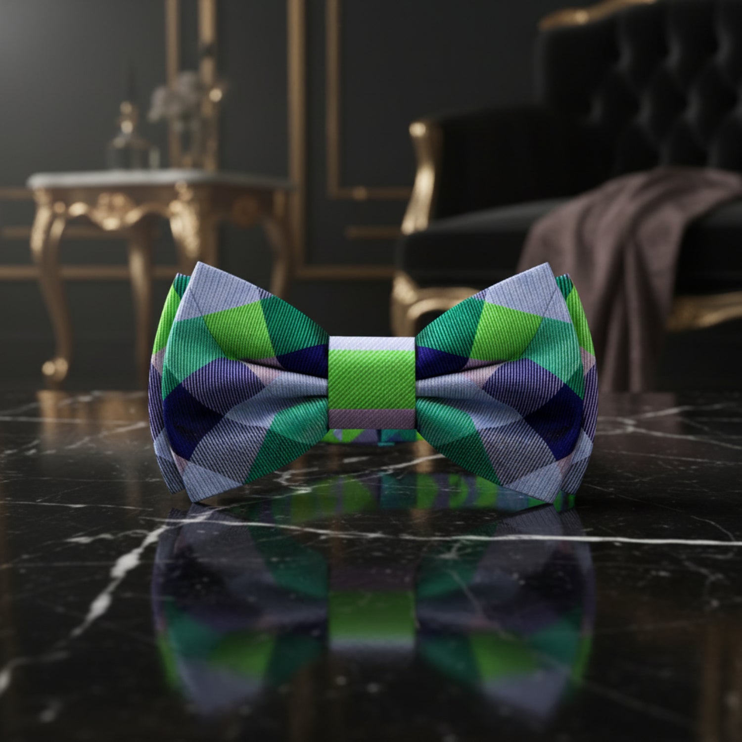 Green, Blue Check Bow Tie 