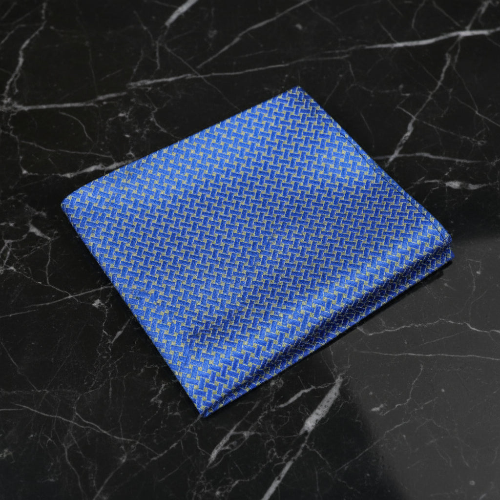A Green, Blue Geometric Check Pattern Pocket Square