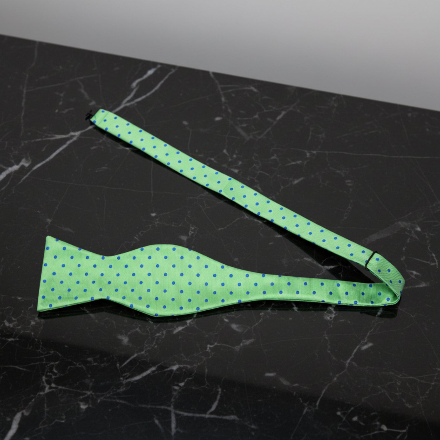 Self Tie: Light Green, Blue Polka Bow Tie