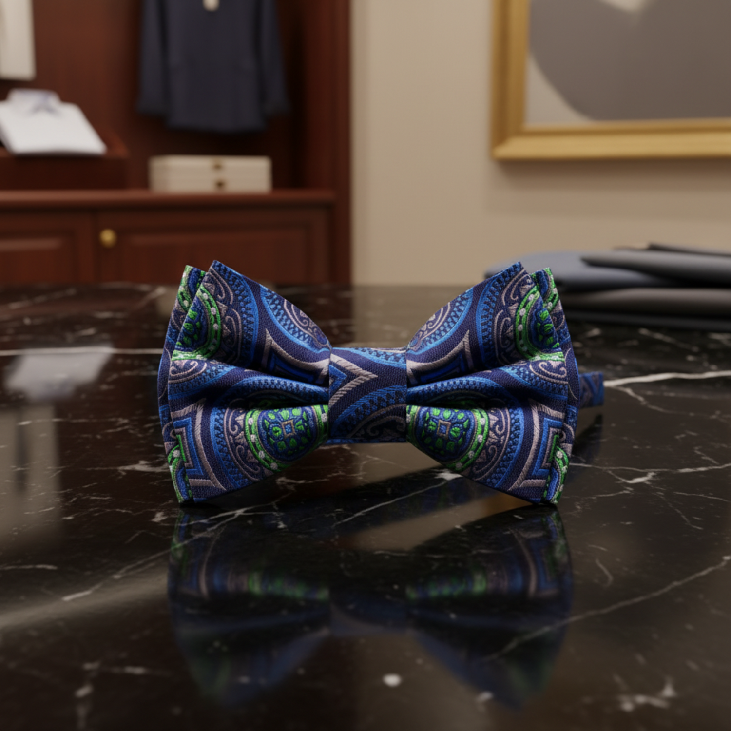 Green, Blue, Grey Abstract Bow Tie 