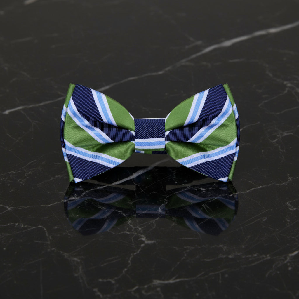 Green, Blue White Stripe Bow Tie