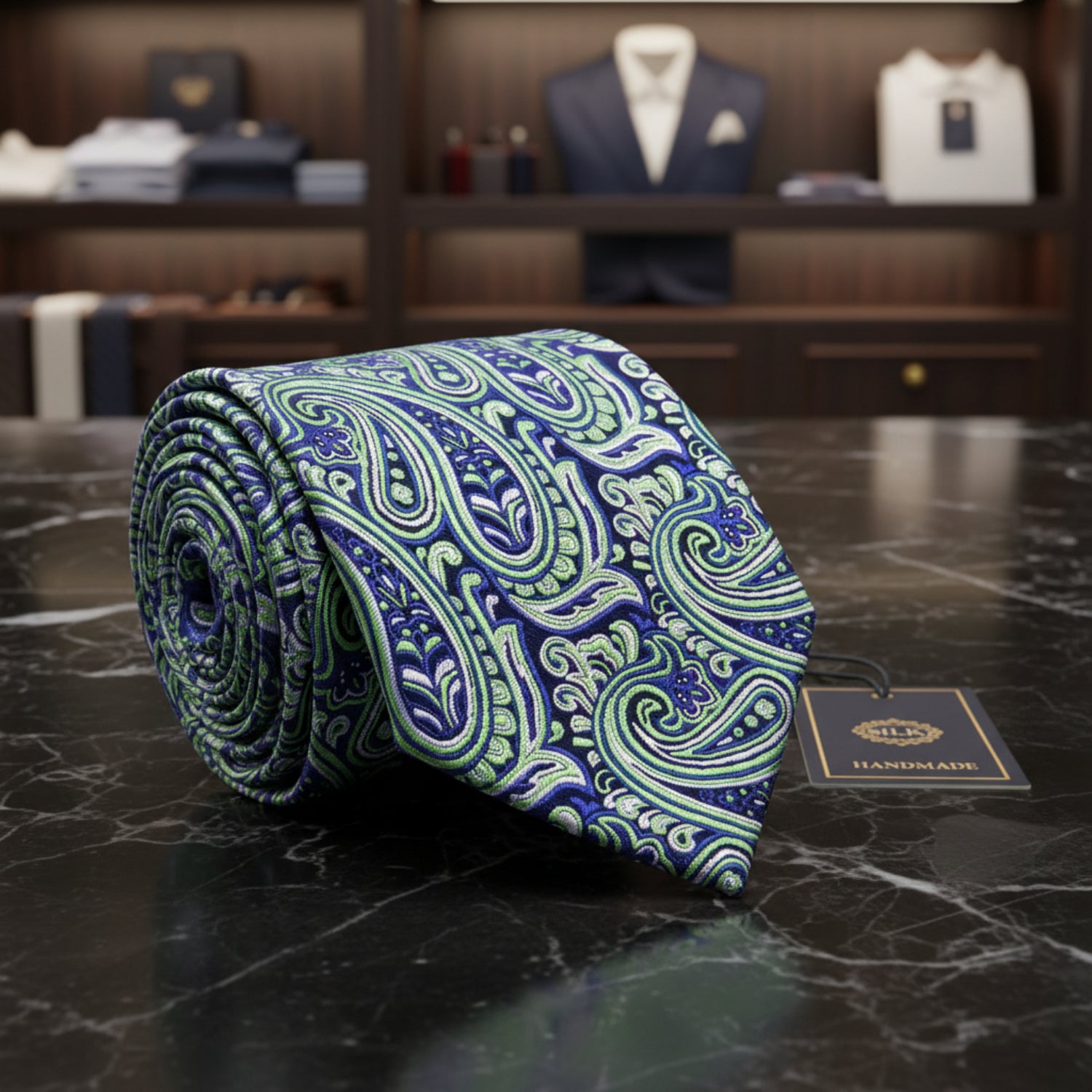 Blue, Green Paisley necktie 