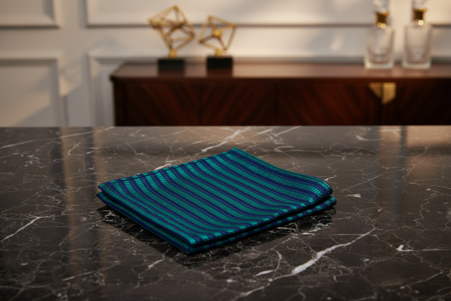 A Green, Blue Stripe Pattern Pocket Square