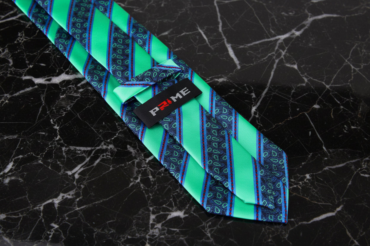 Green, Blue Stripe Paisley Tie Keep
