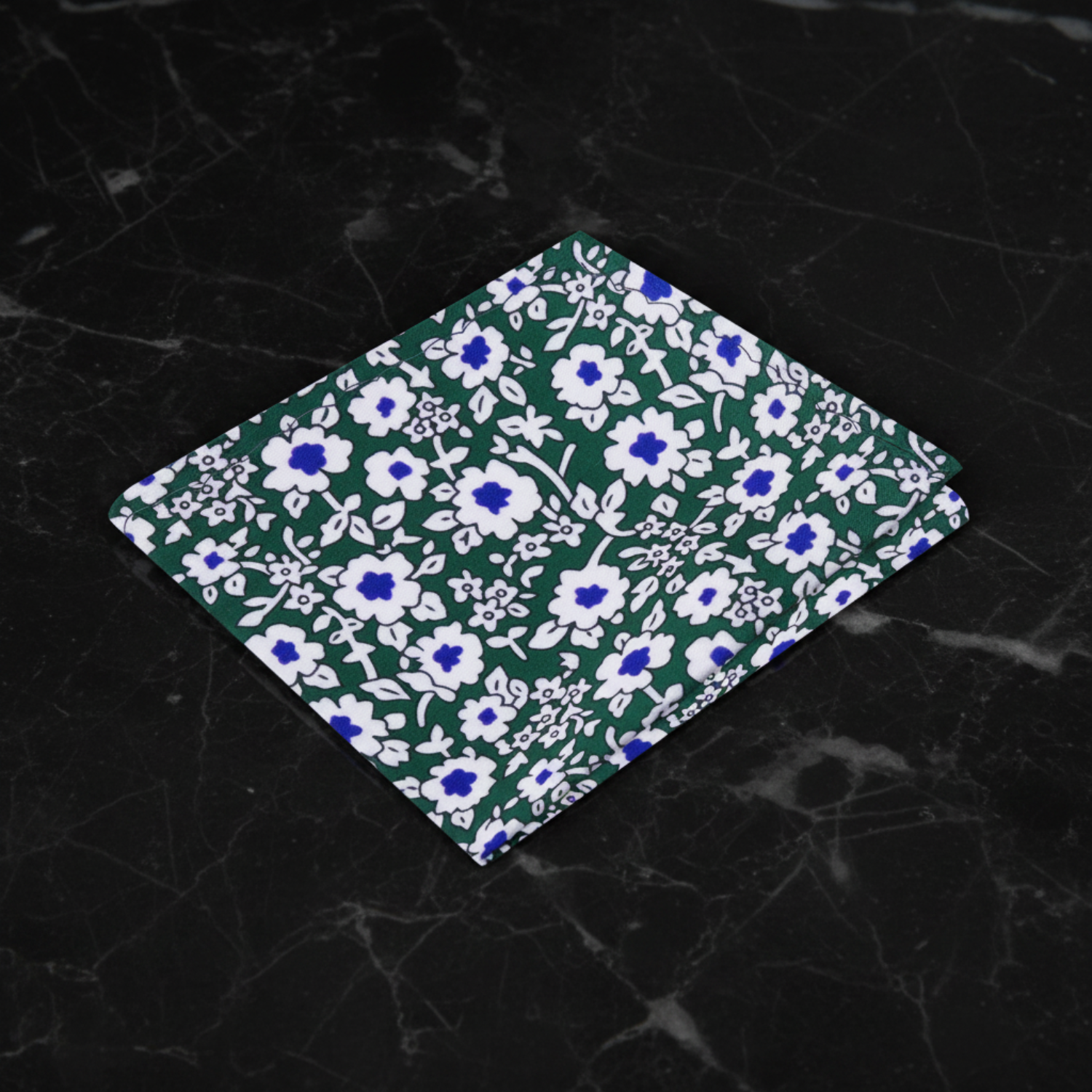 Green, White and Blue Flowers Pocket Square