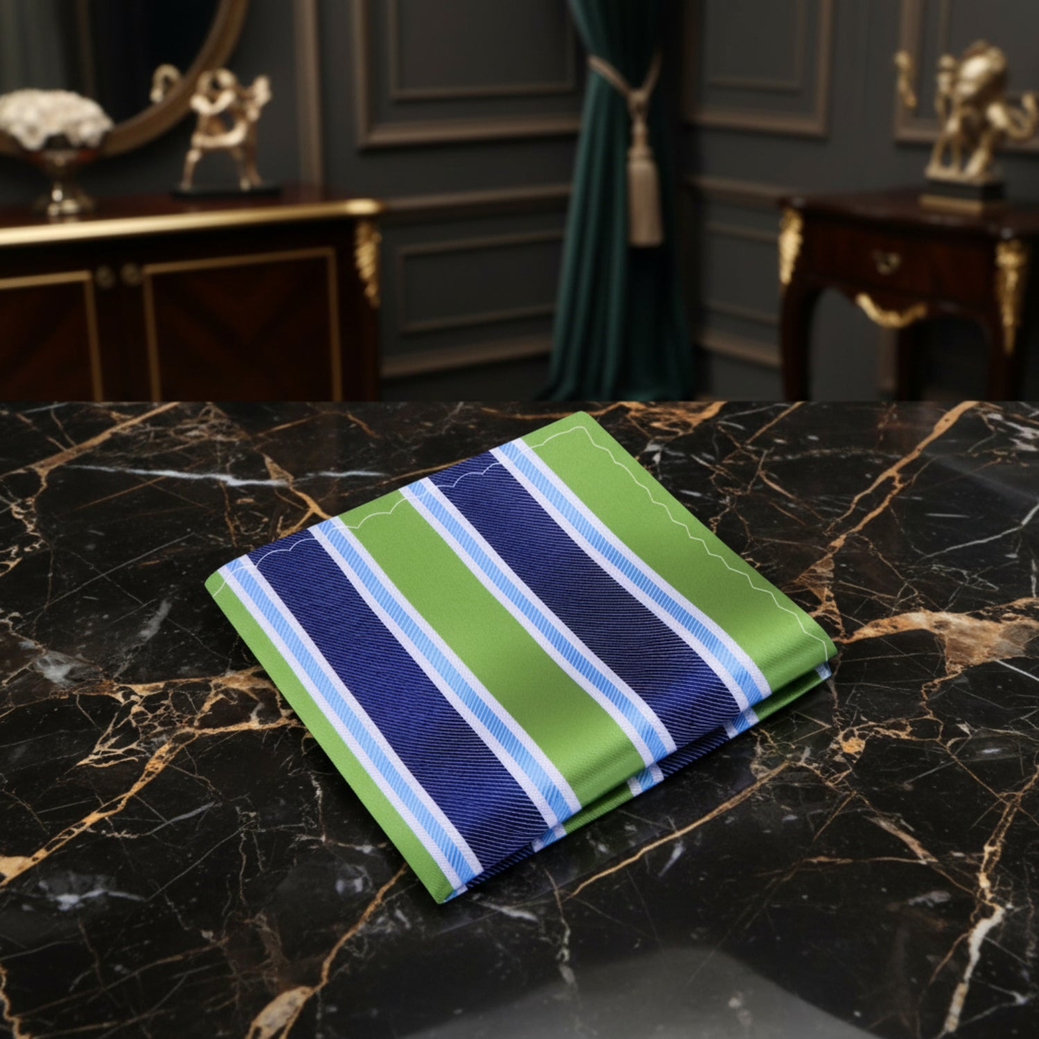 Green, Blue and White Stripe Pocket Square