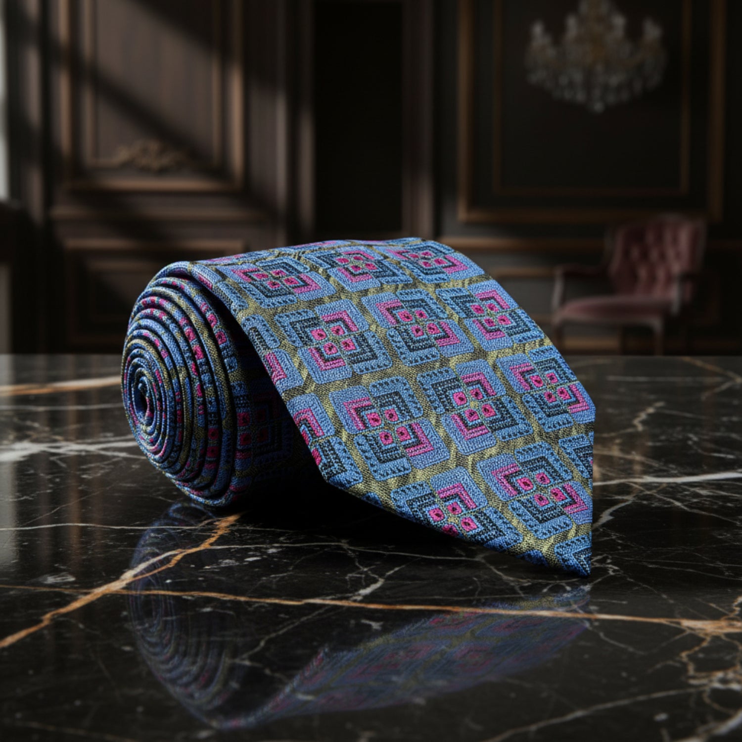 Green, Blue, Pink Geometric Abstract Tie 