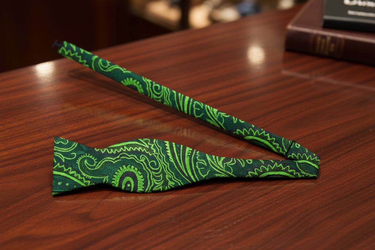 Green Paisley Bow Tie 