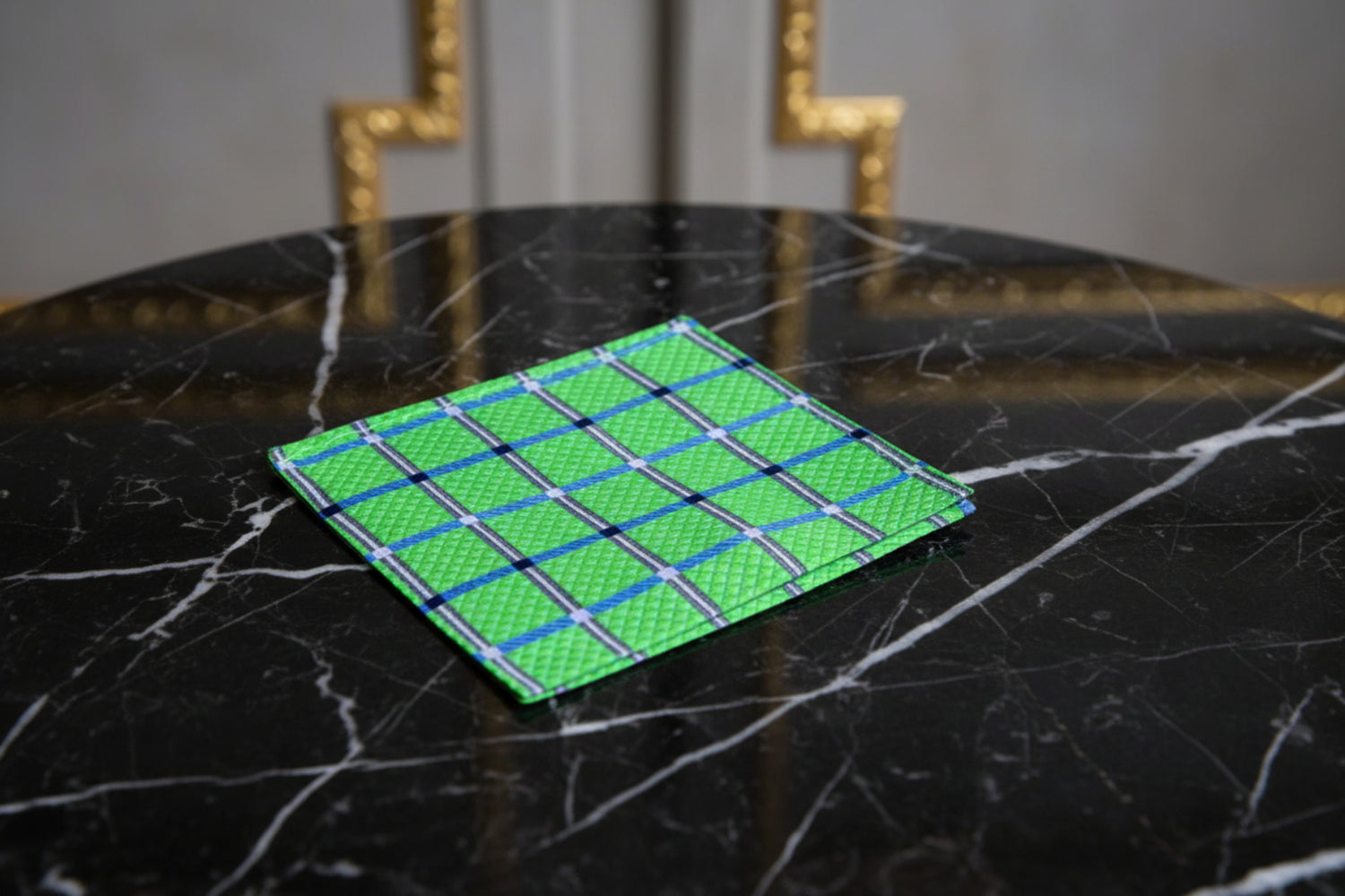 A Green, Blue Geometric Diamonds Pattern Silk Pocket Square