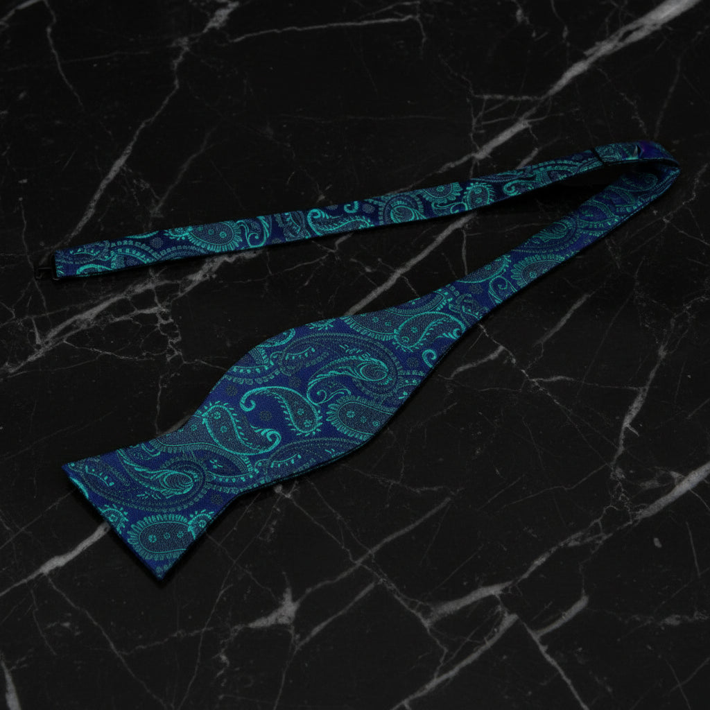 Blue Green Enchanted Paisley Bow Tie Self Tie