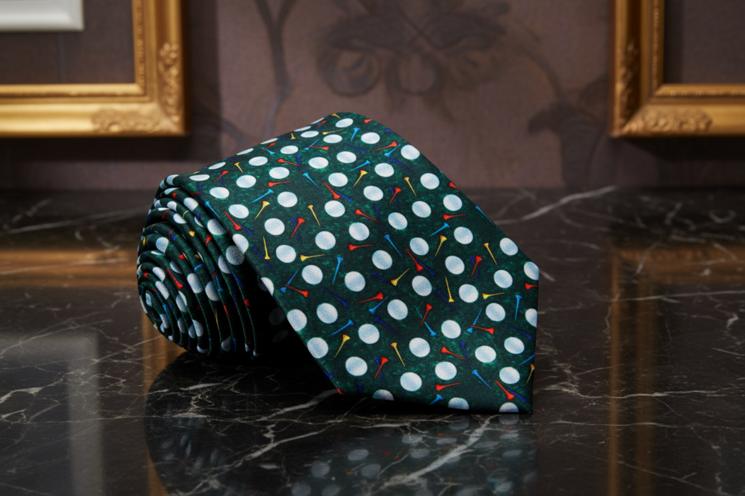 Green, White Golf Balls Necktie  