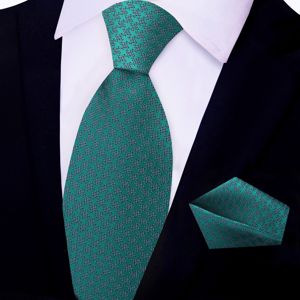 Green Hounds Tooth Tie and Square