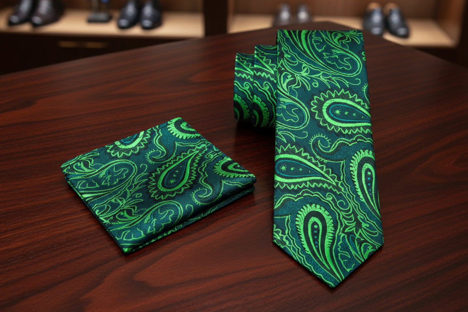 Alt View: Green Paisley Canopy Tie and Pocket Square