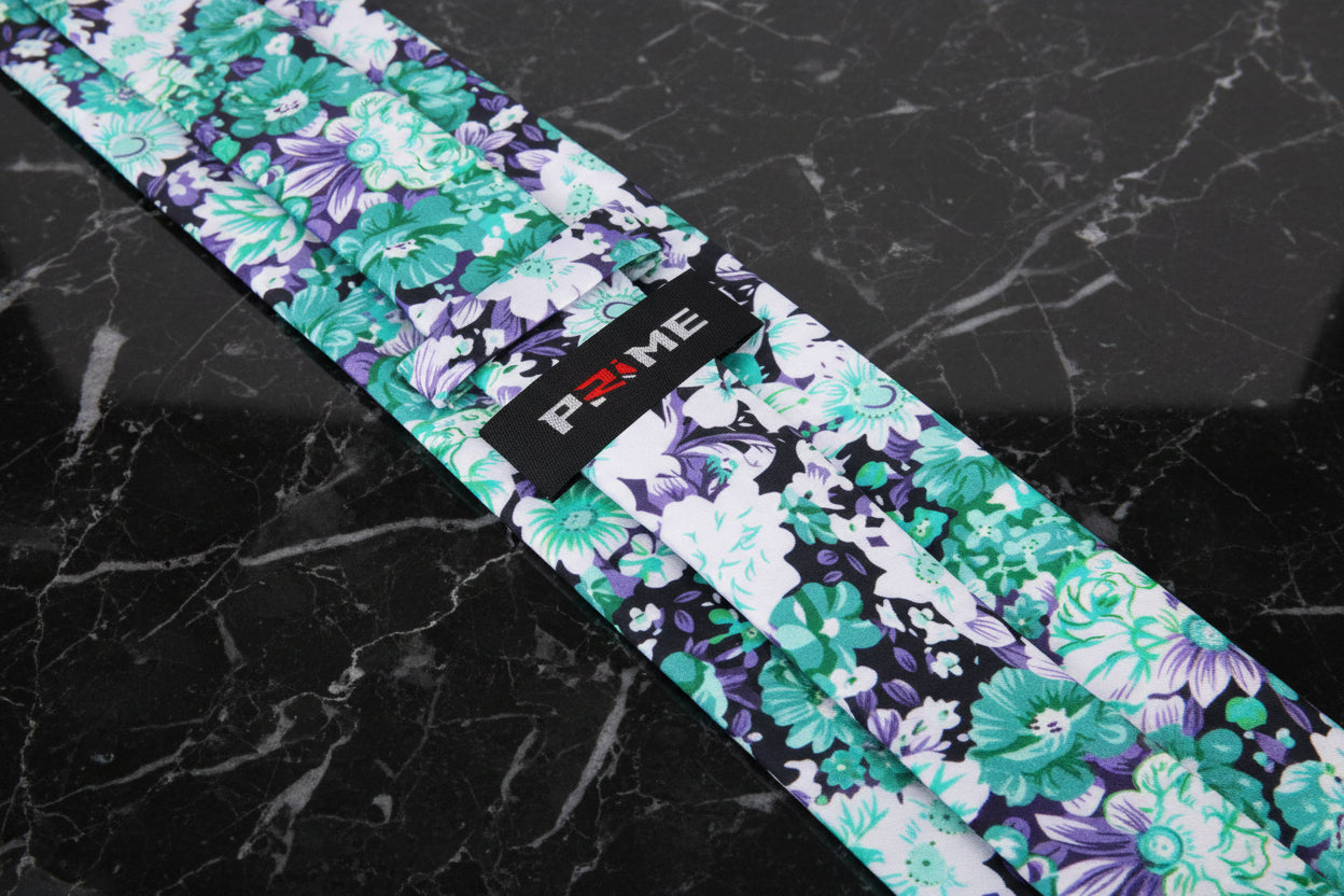 White Green Purple Flower Tie