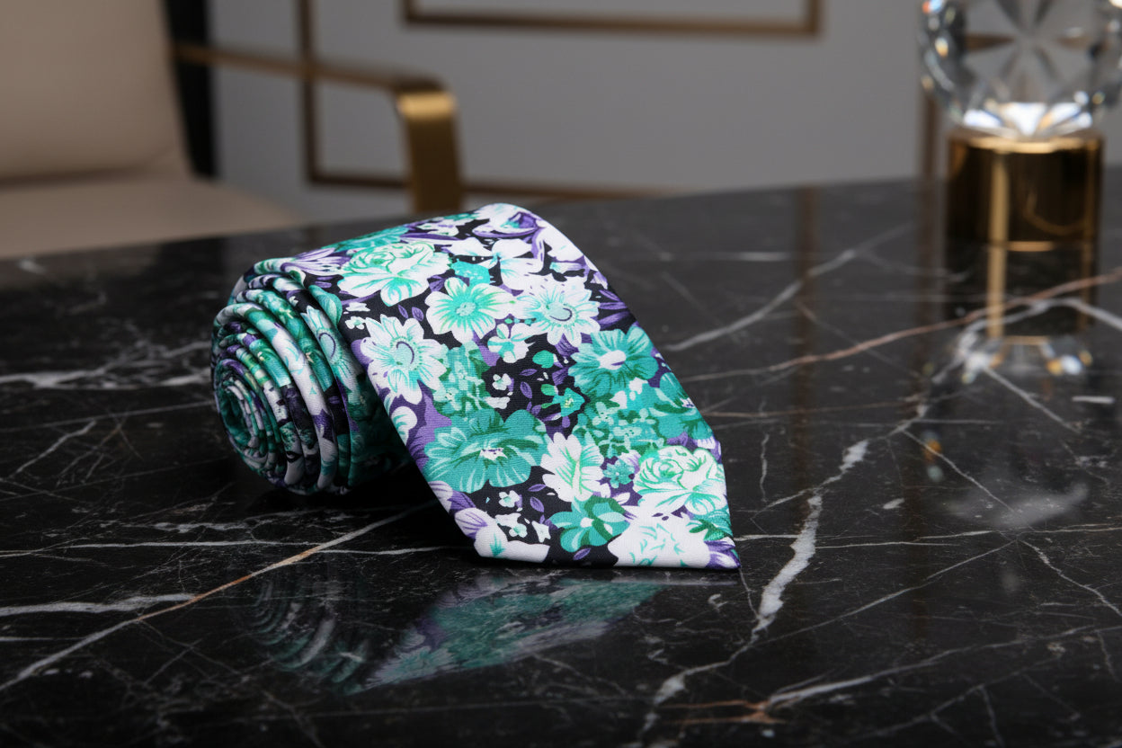 Green Floral Necktie  