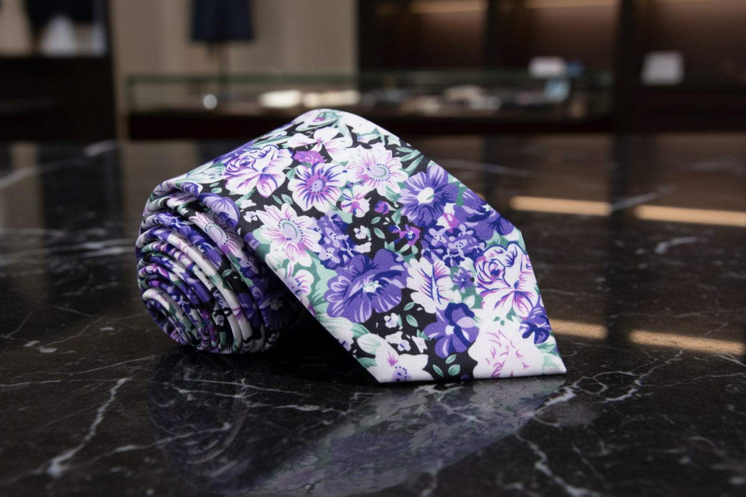 Purple, Green, White Floral Tie  