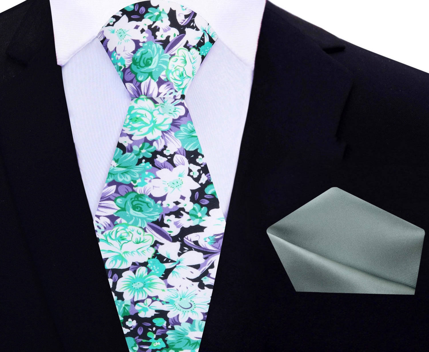 Green Floral Necktie and Accenting Green Square