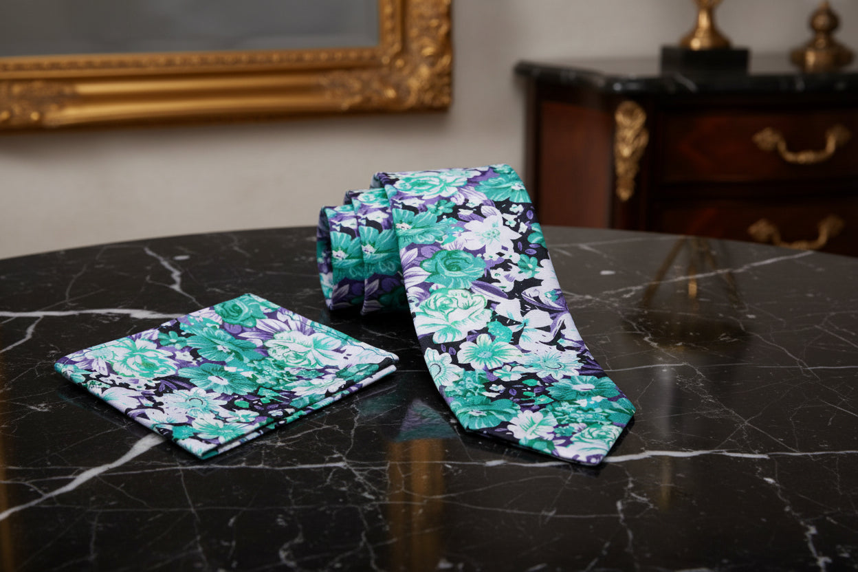 Alt Green Floral Necktie and Square