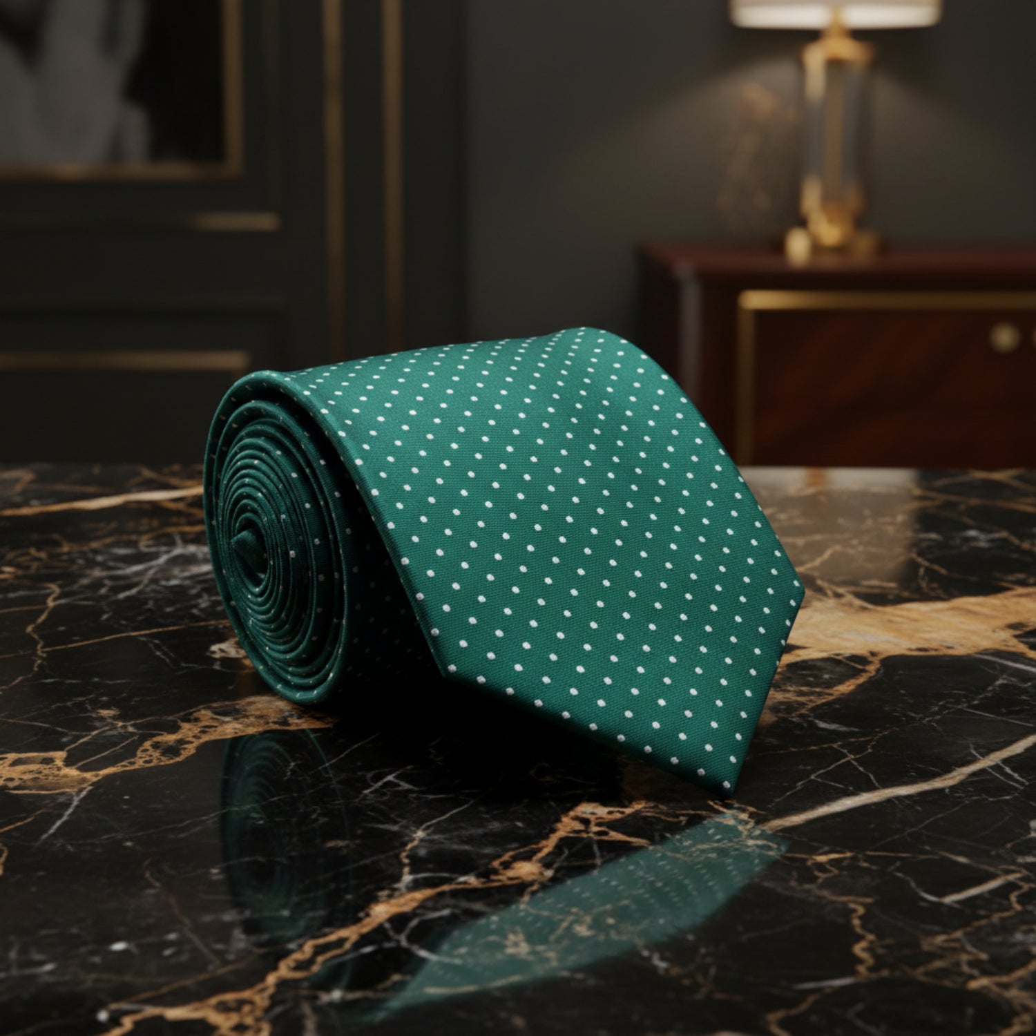 A Green and White Polka tie