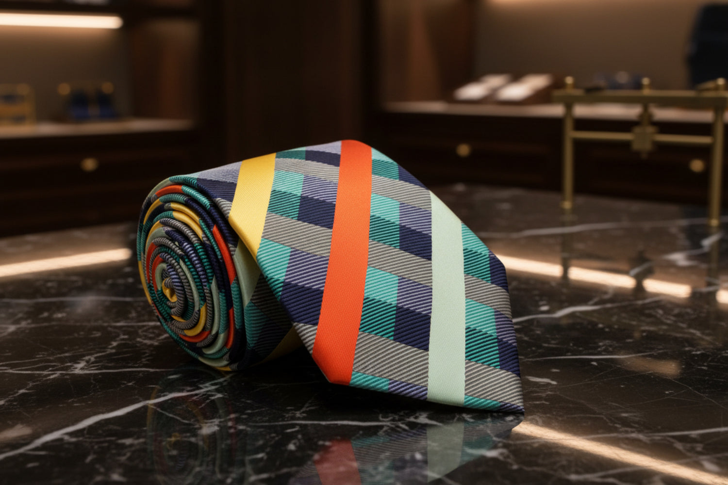 Green, Yellow, Orange Check Tie 
