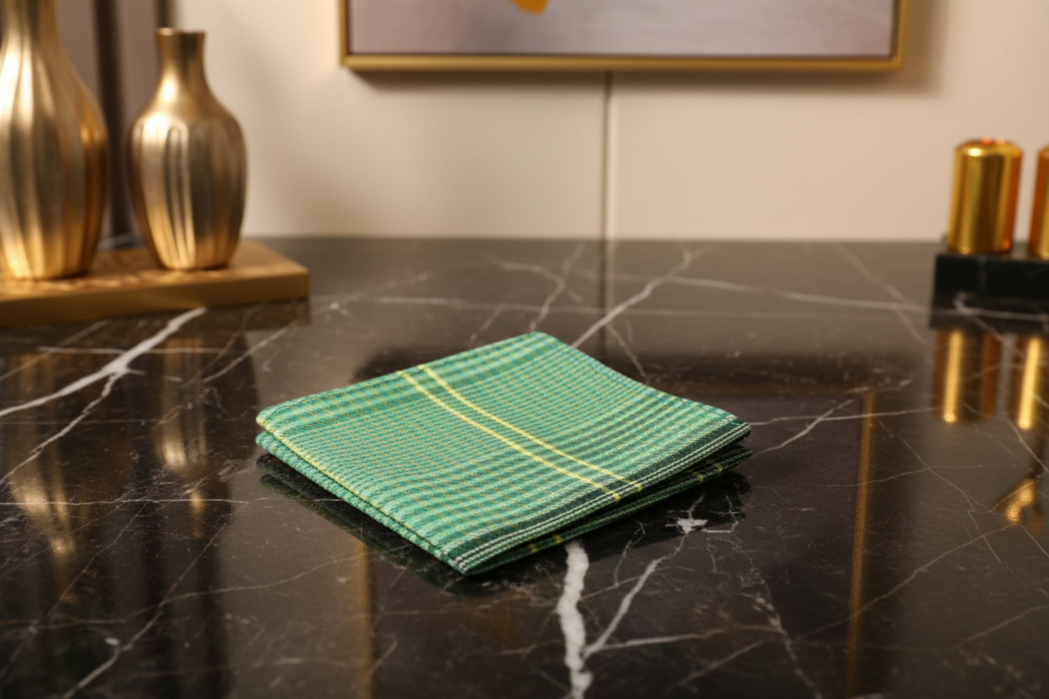 A Green, Yellow Plaid Pattern Pocket Square