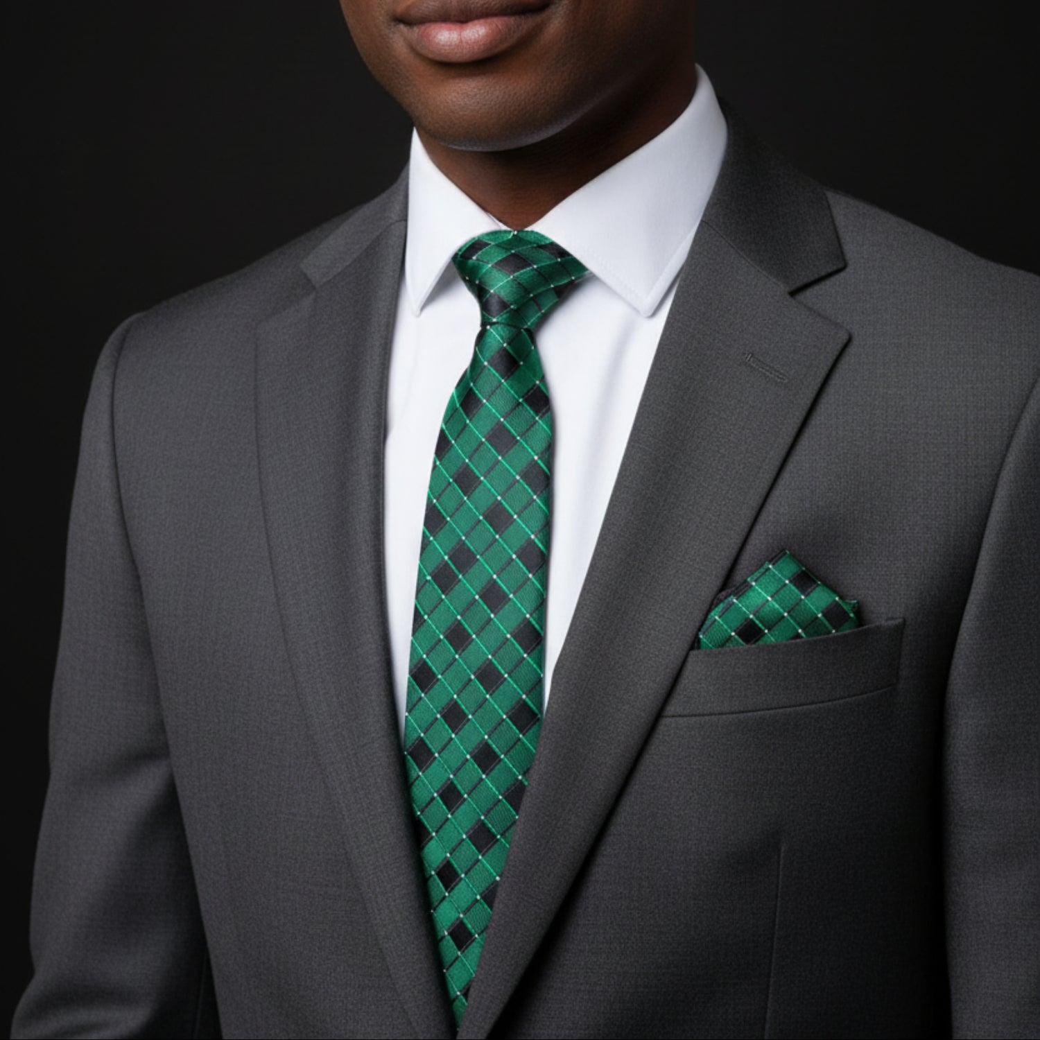 Alt View: Shades of Green Geometric Tie and Pocket Square