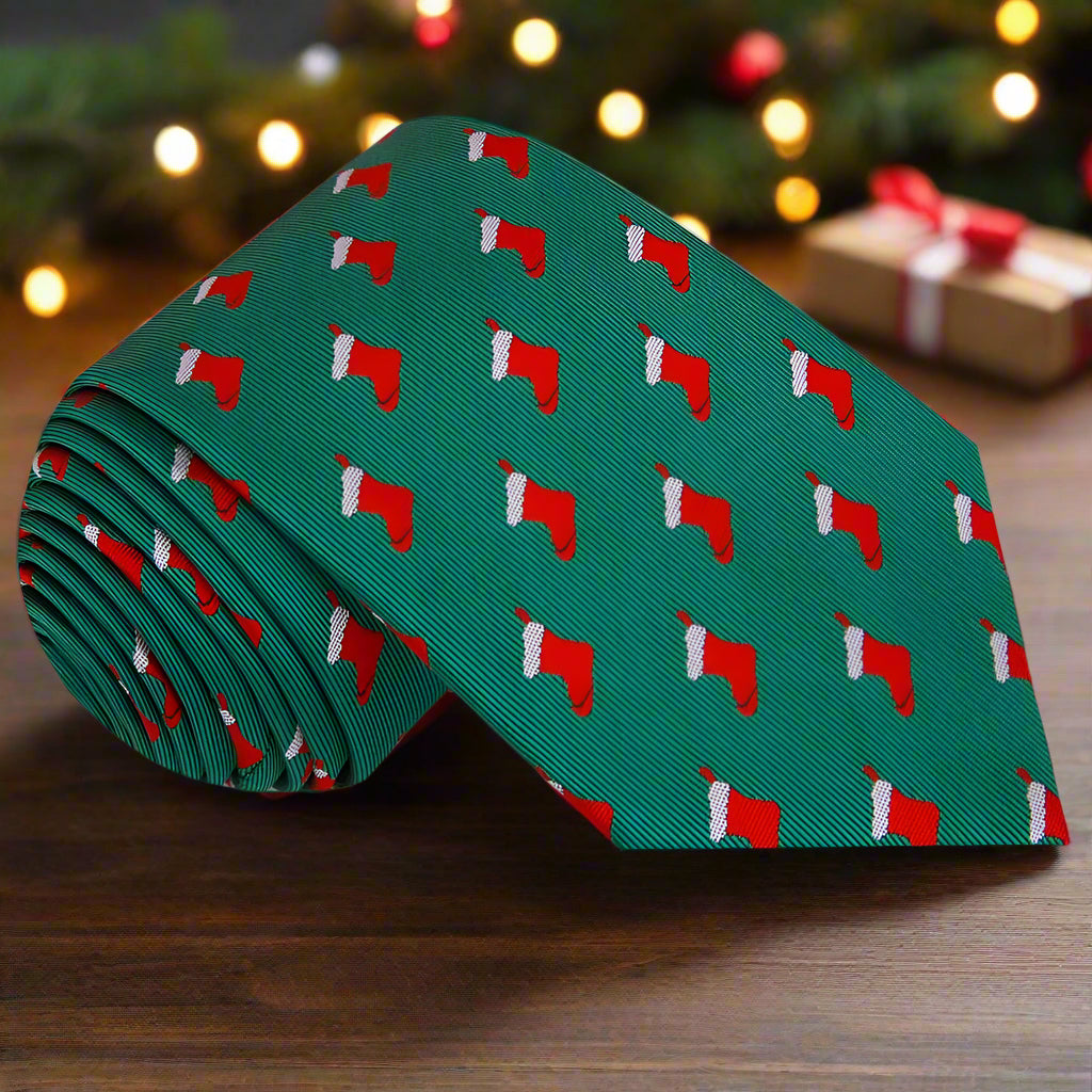 Green Red Christmas Stockings Tie||Green
