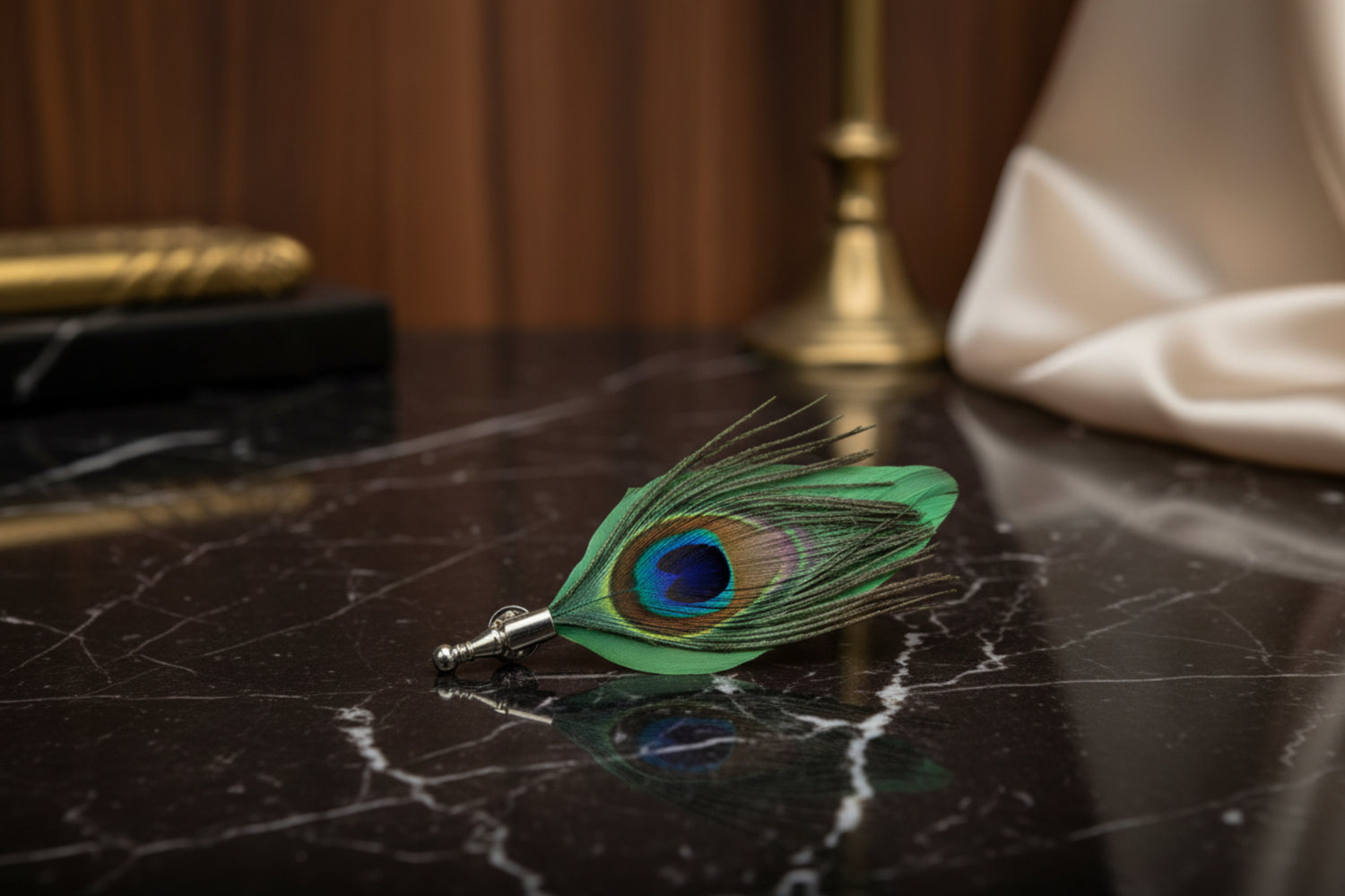 A Blue, Green and Rich Green Peacock Feather Shaped Lapel Pin