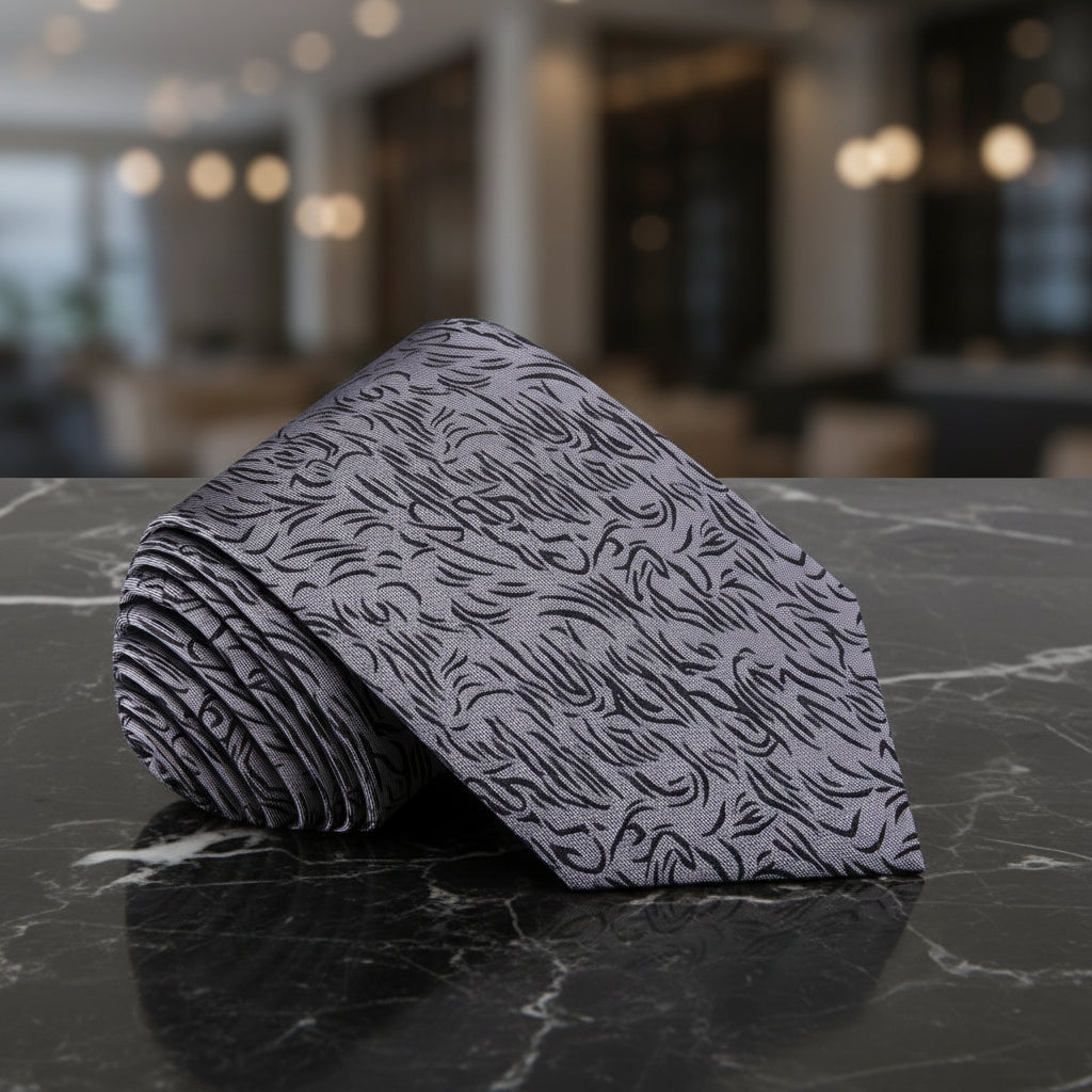 Grey, Black Abstract Lines Tie