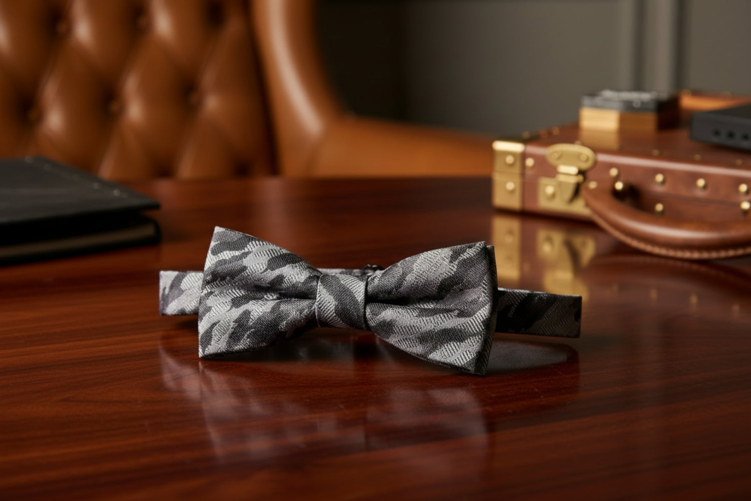 Shades of Grey and Black Camouflage Bow Tie Self Tie
