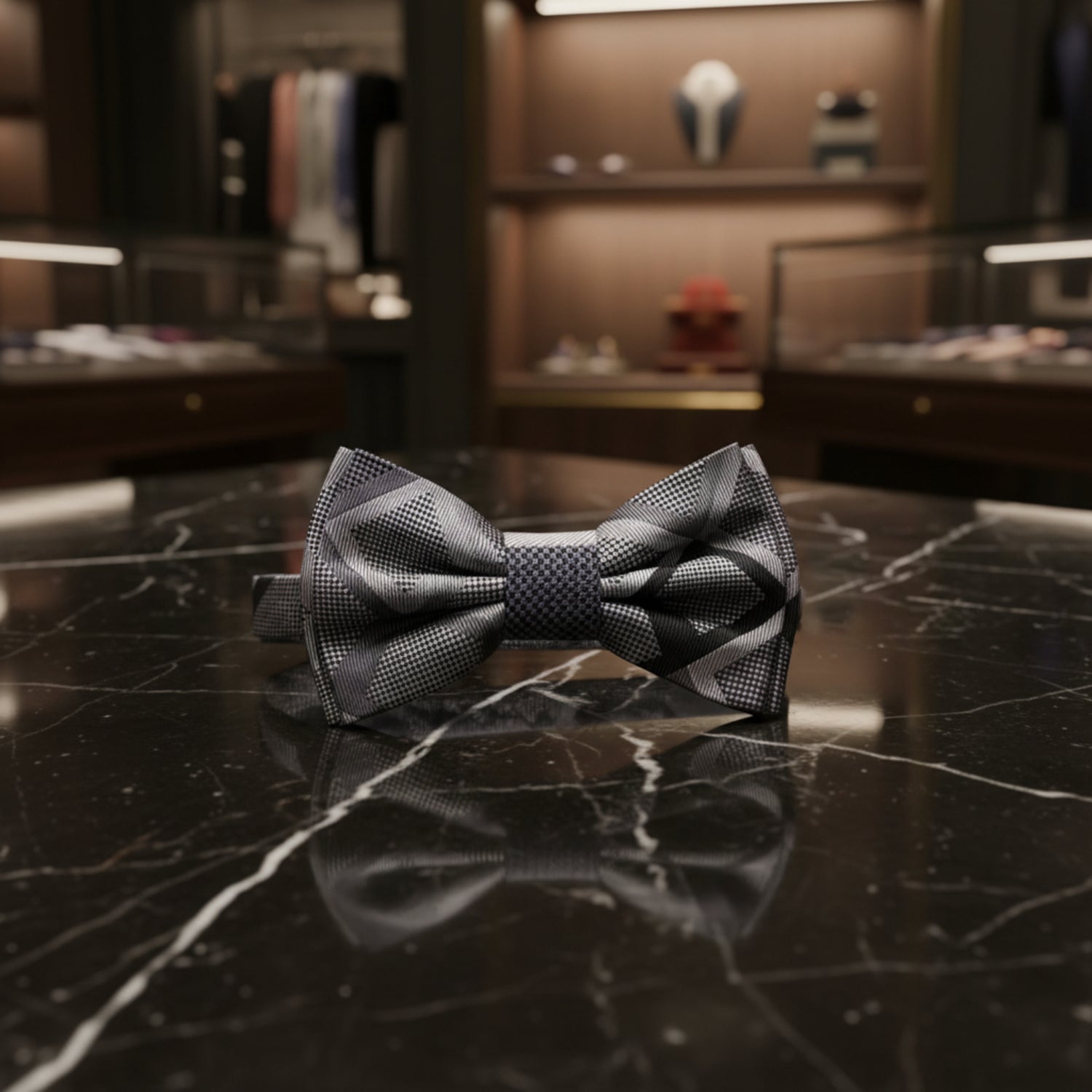 Dark Grey Black Geometric Bow Tie 