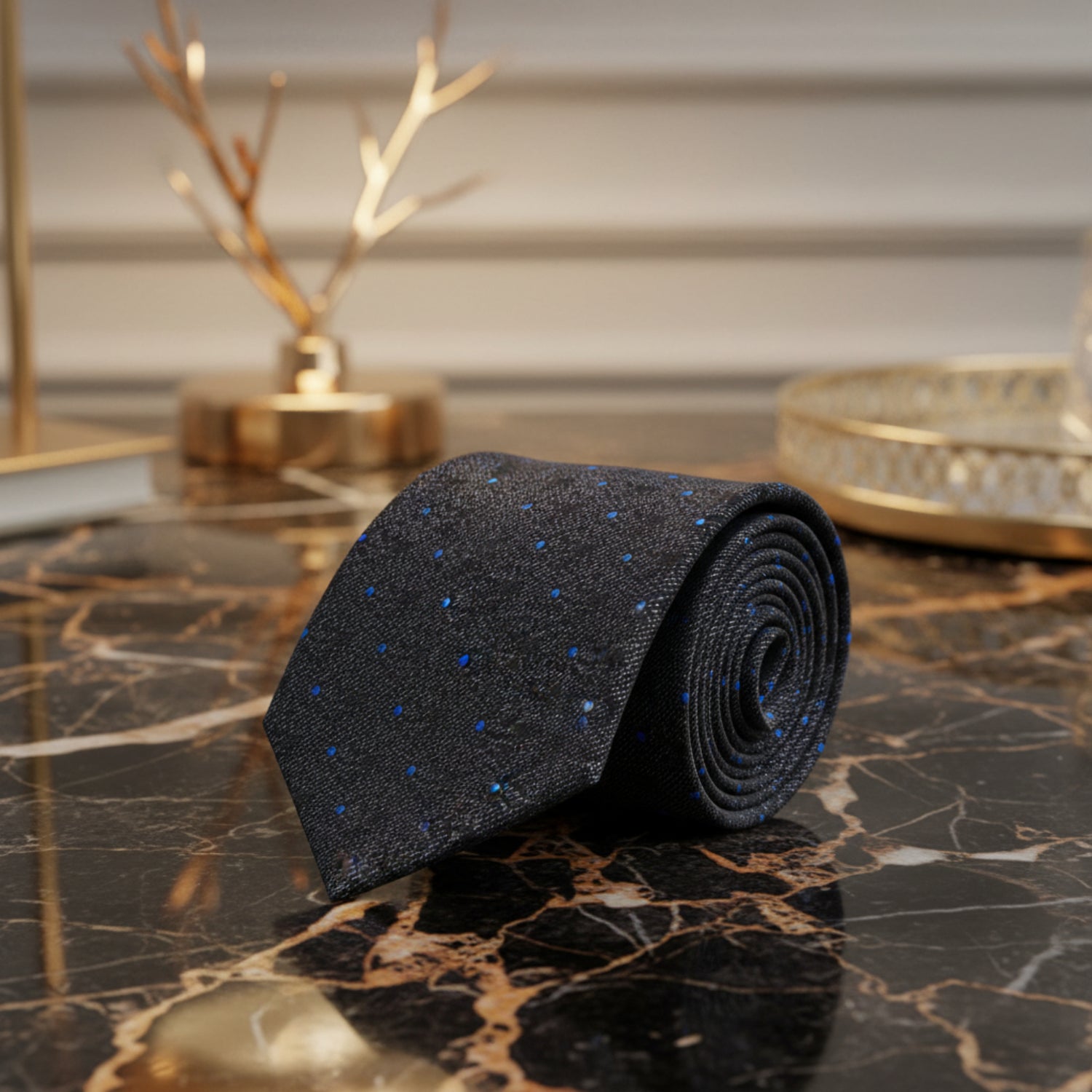 Black, Grey Fog with Blue Dots Necktie