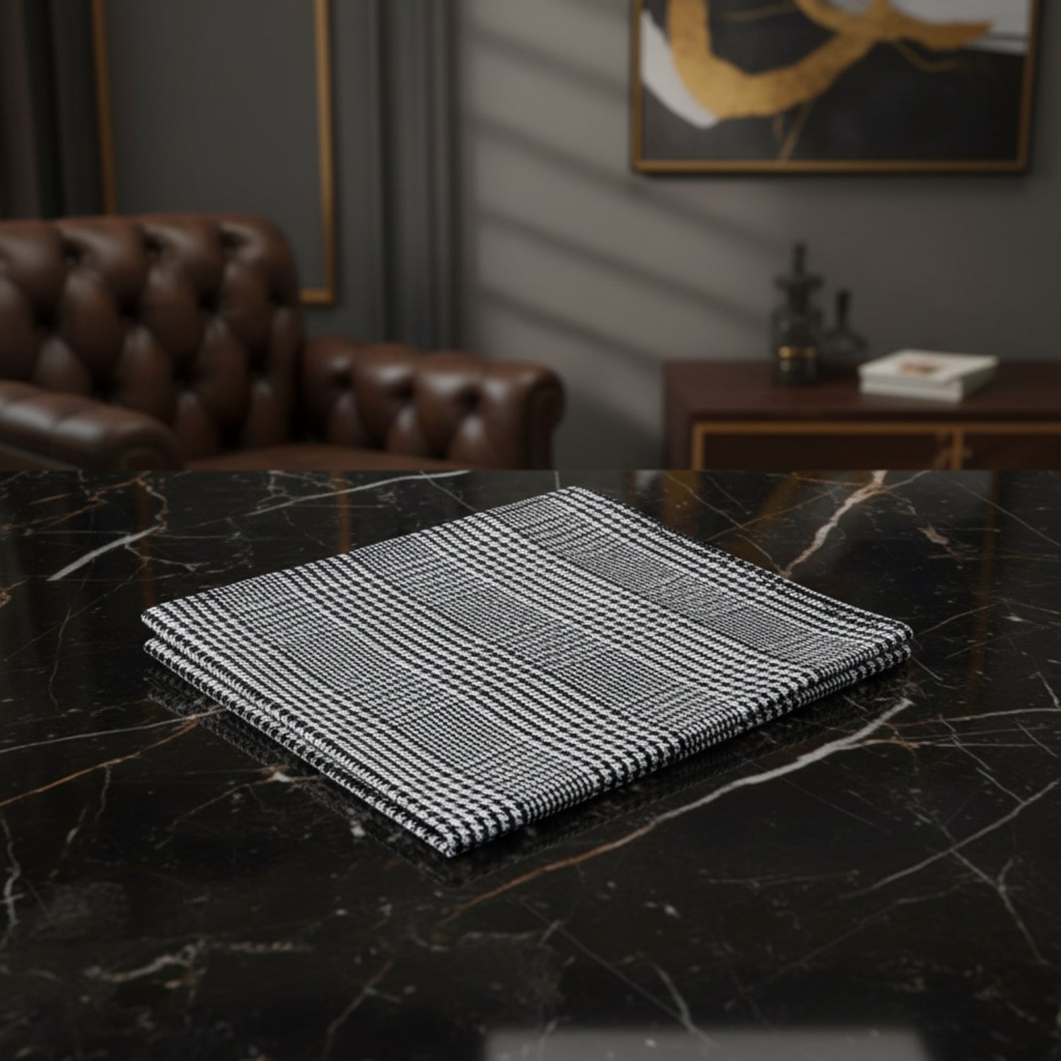 View 2: Grey, Black Hounds Tooth Pocket Square