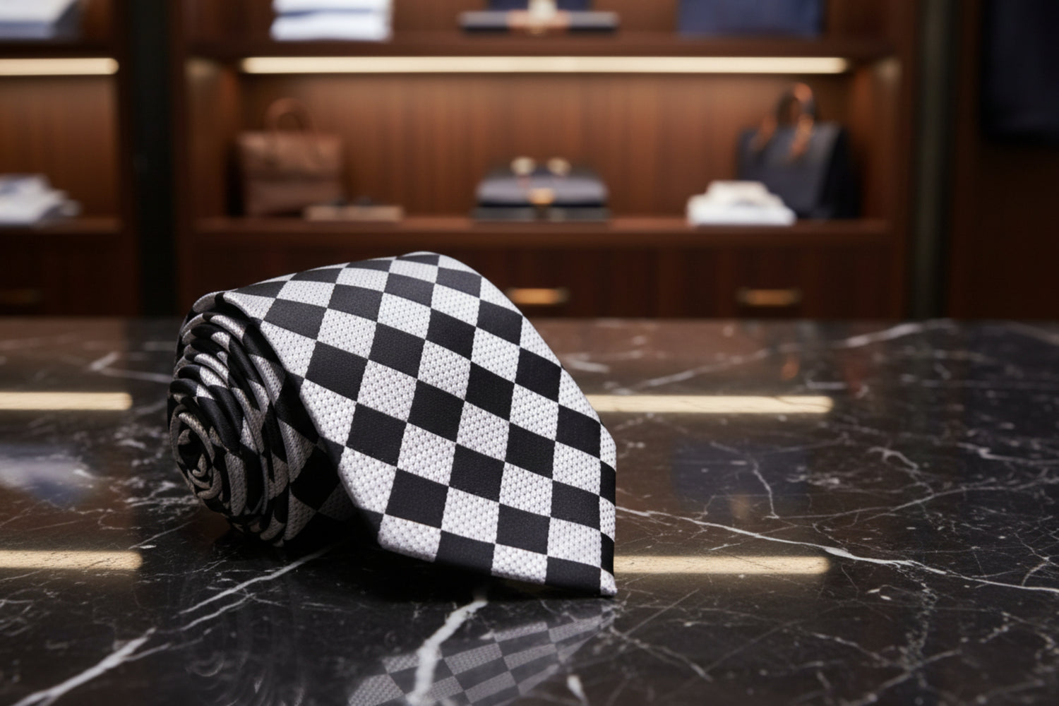 Silver, Black Check Tie  