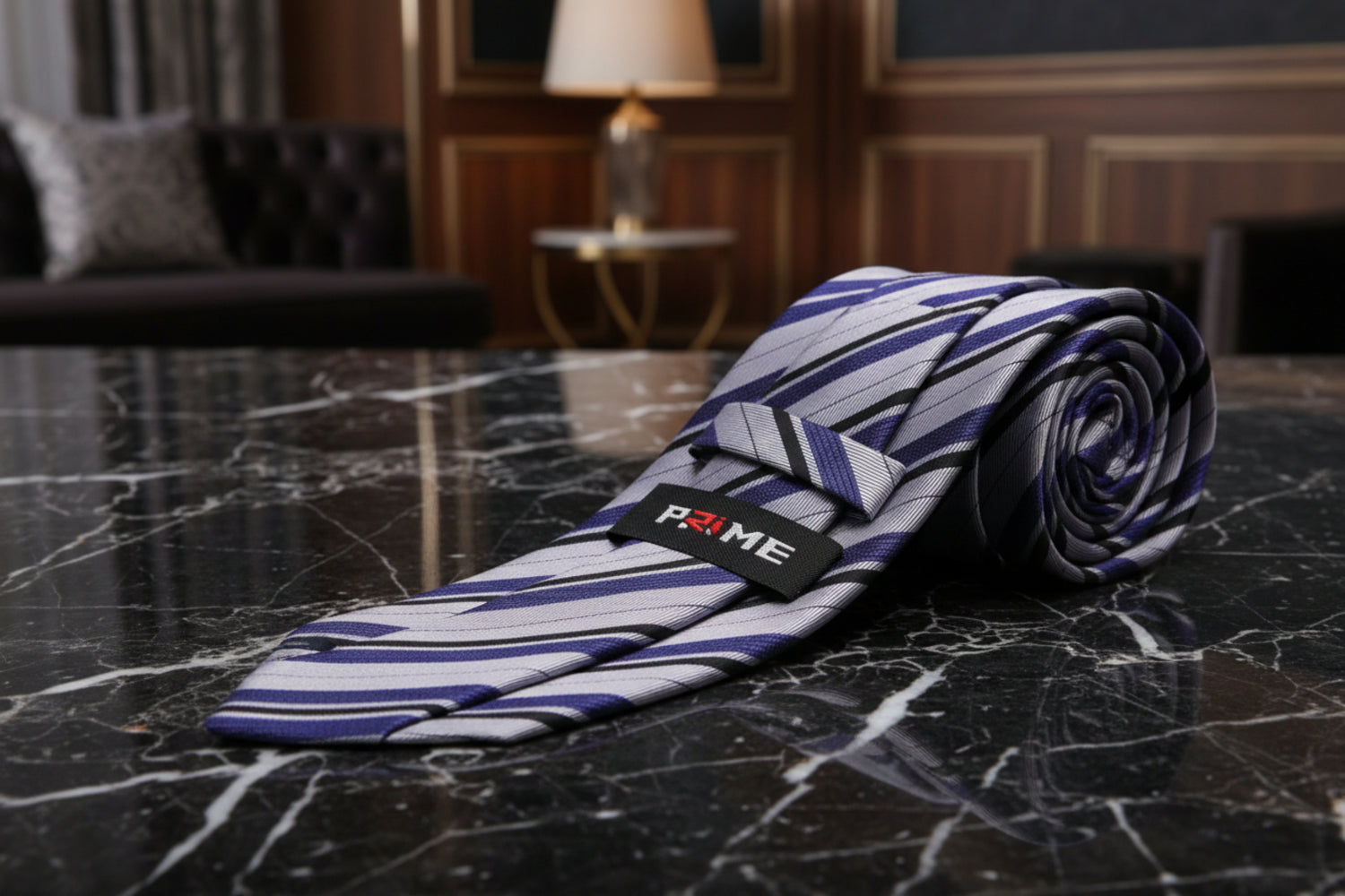 Deep Grey, Black, Slate Purple Stripe Tie Keep