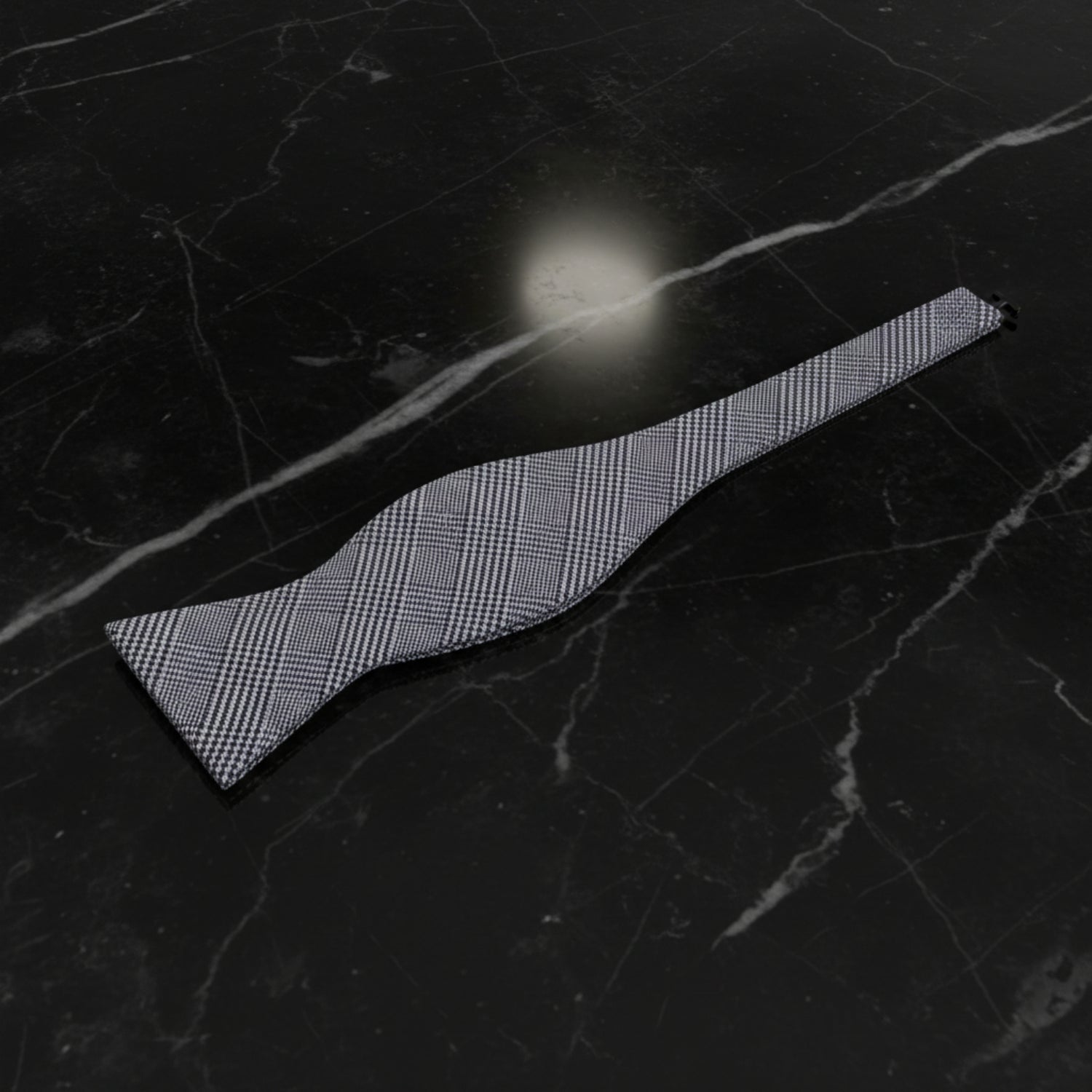 Grey, Black Stanford Plaid Self Tie Bow Tie