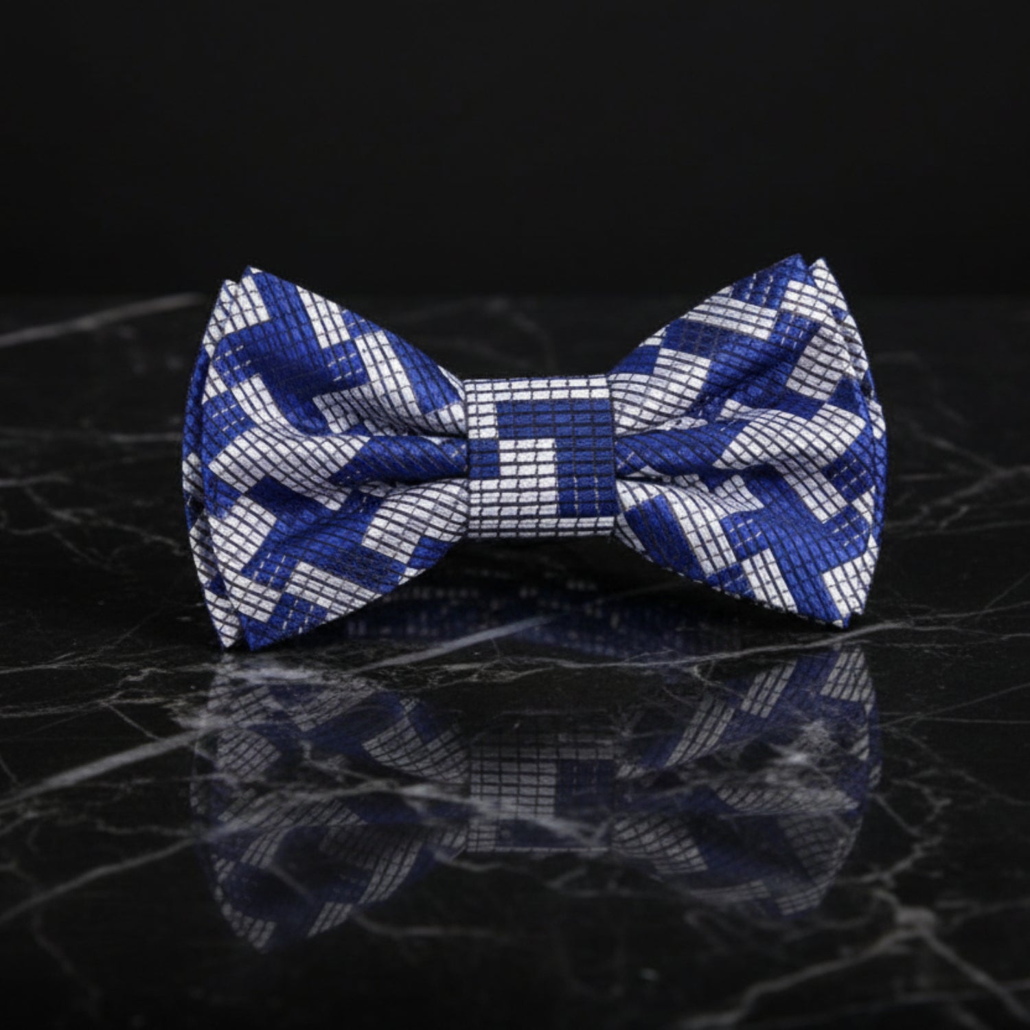 Blue Grey Hounds Tooth Bow Tie