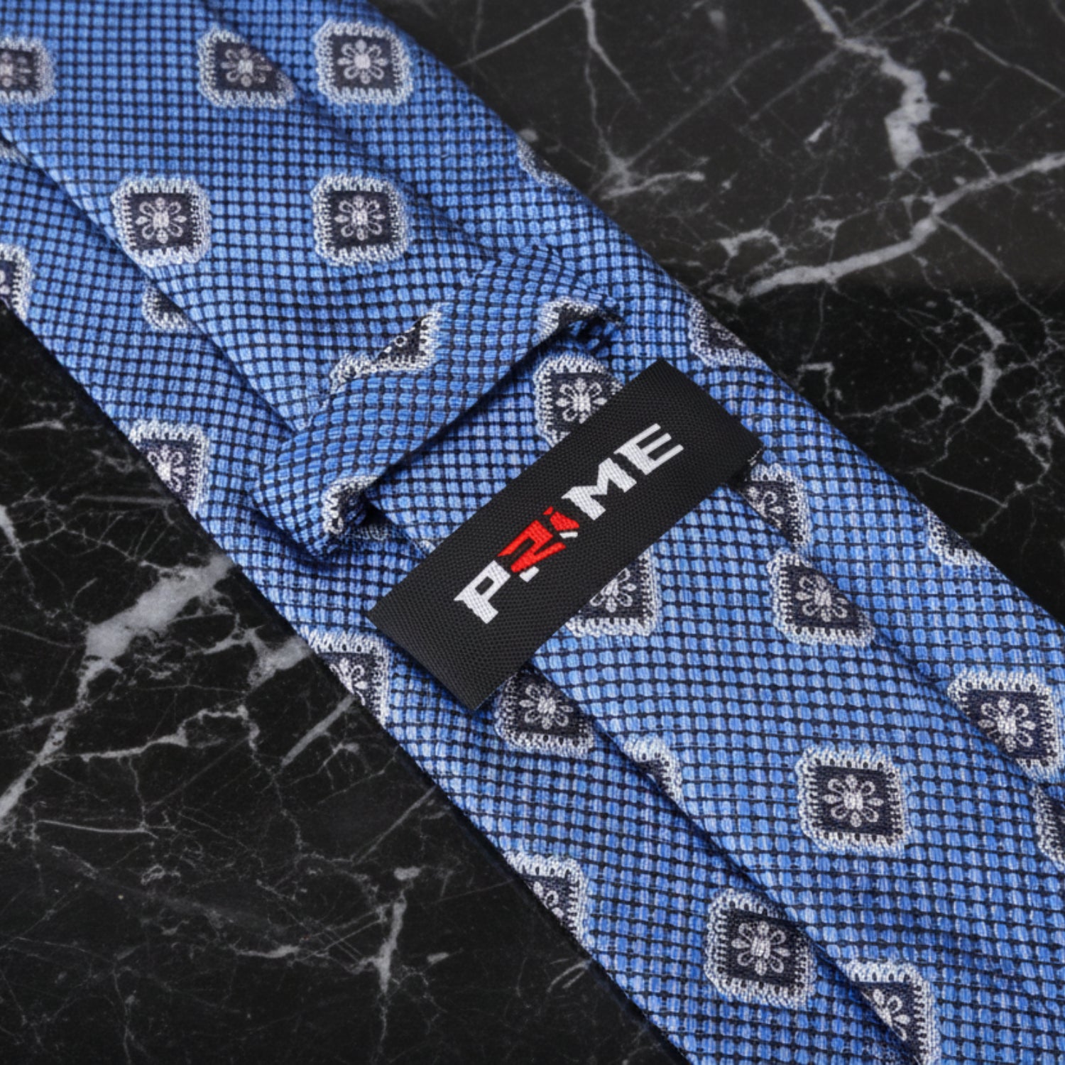 Light Blue Geometric Medallion Tie Keep