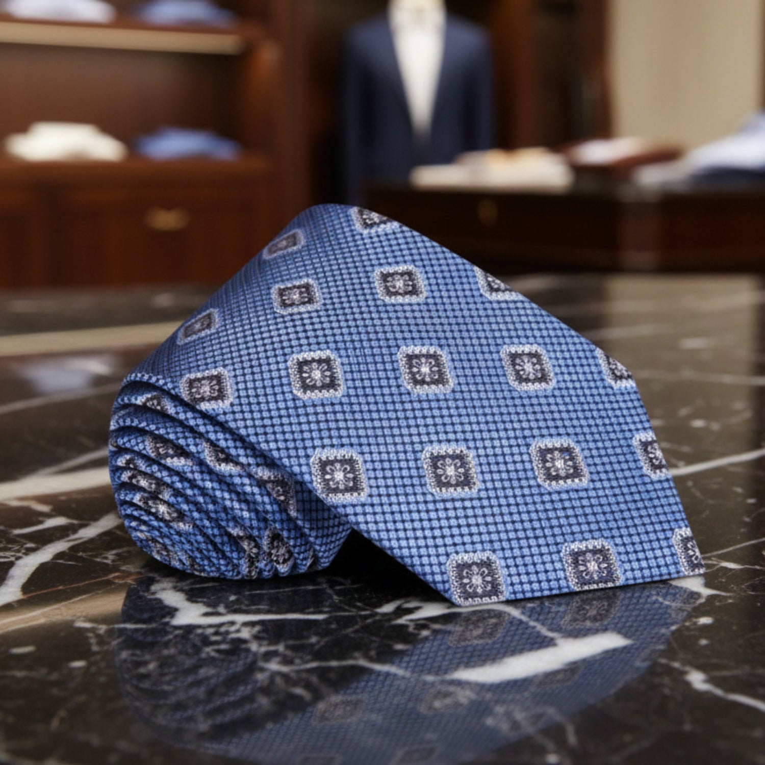 Light Blue Geometric Medallion Tie