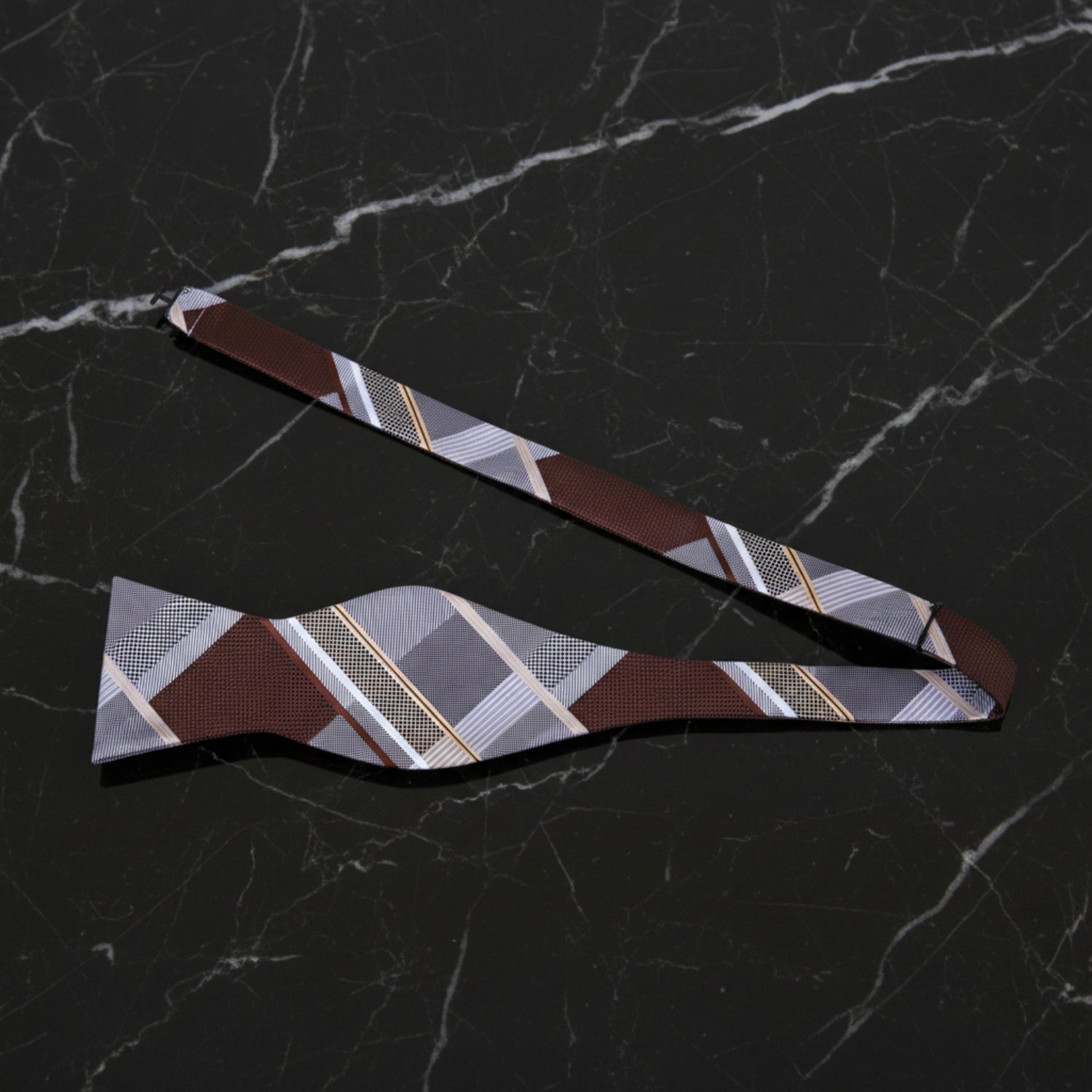 Untied: A Mahogany, Grey, Light Gold Diamond Geometric Pattern Self Tie Bow Tie