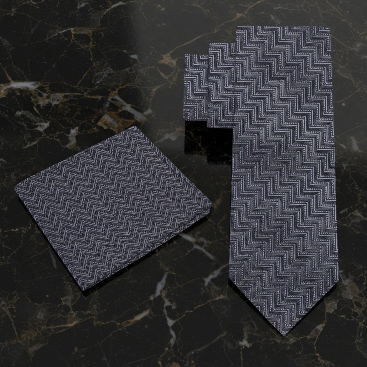 Alt view: Grey with Light Blue Necktie with Matching Square